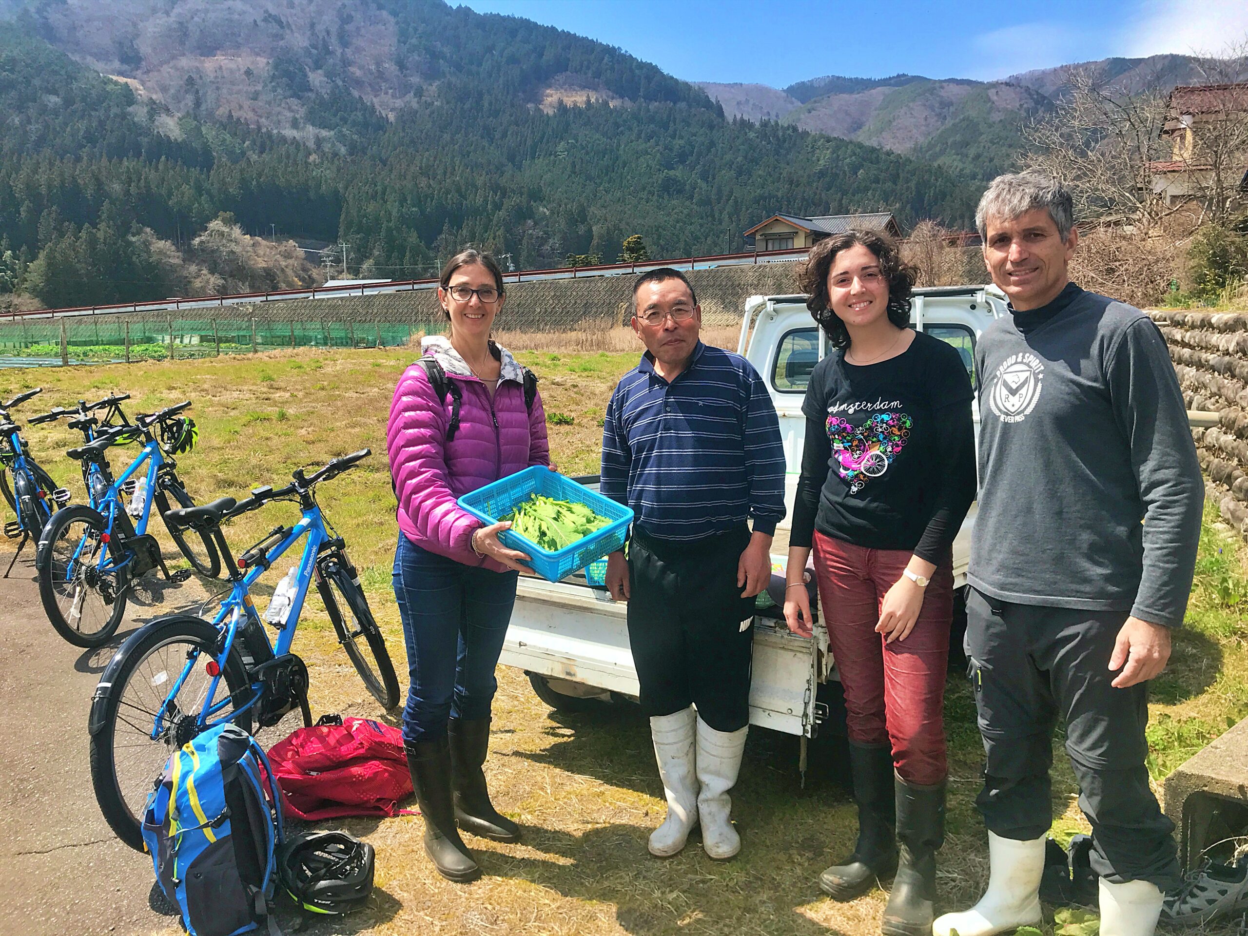 Spanish family helping Japanese farm