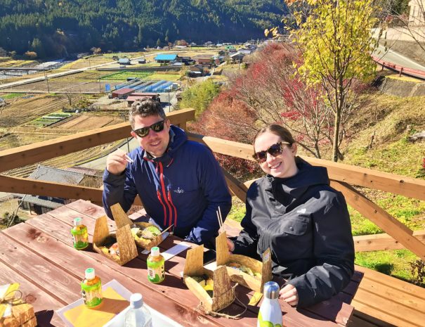 British travelers eating bento box for lunch