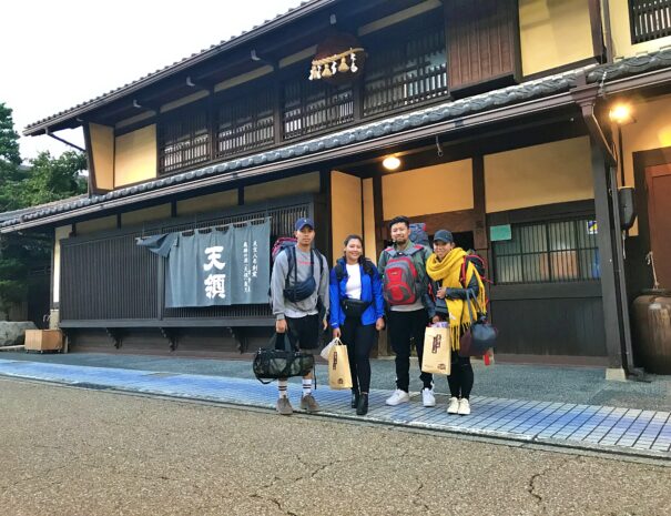 UK guests in front of the traditional sake brewery in Gero